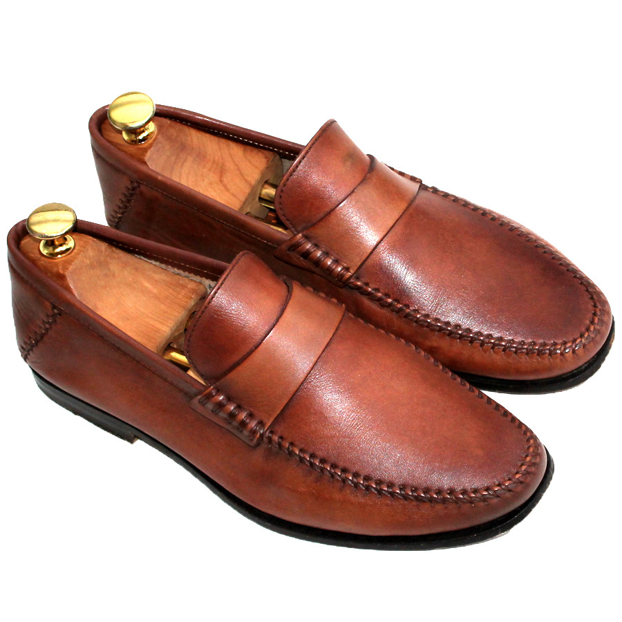  box * storage sack attaching *Santoni sun to-ni* Loafer 5=24 leather slip-on shoes Italy made men's Brown gc i-643