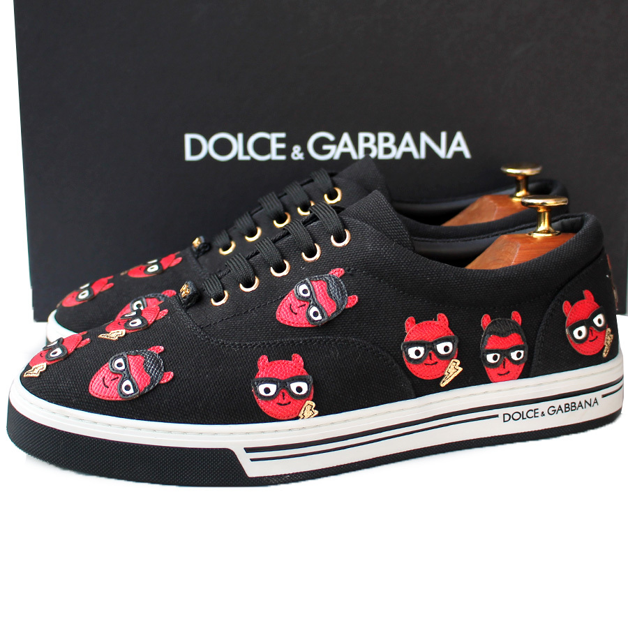 未使用に近い・箱・保管袋付き★DOLCE&GABBANA★ローカットスニーカー 8=27 CS1550 ROMA with Leather Embroidery Black メンズ i-648