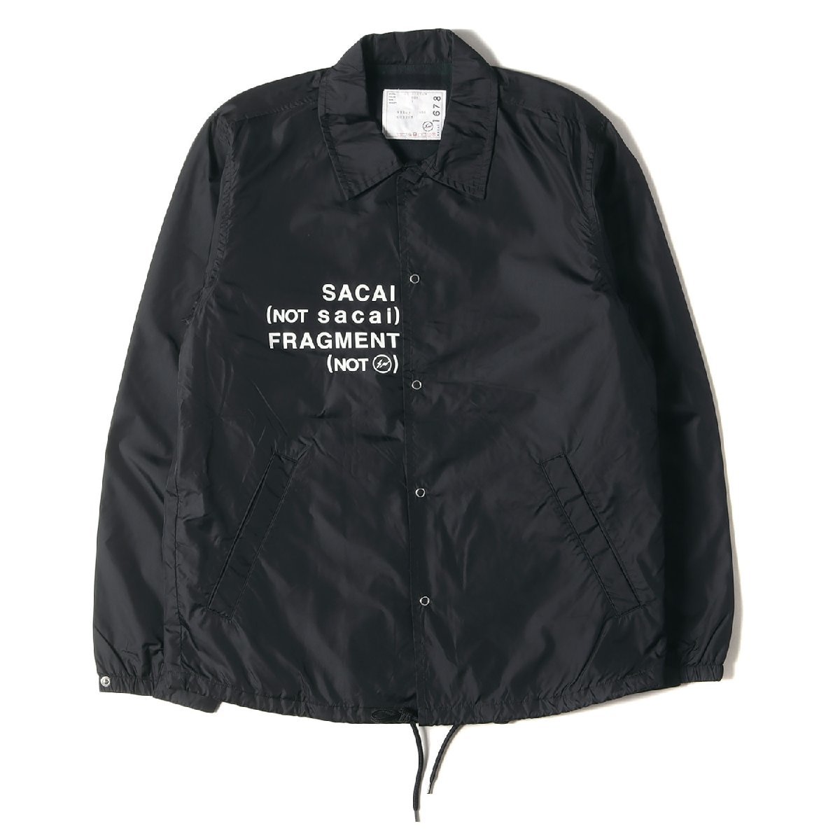 美品 Sacai サカイ ジャケット サイズ:1 17AW fragment design フラグメント デザイン 裏地チェックネル コーチジャケット ブラック 黒