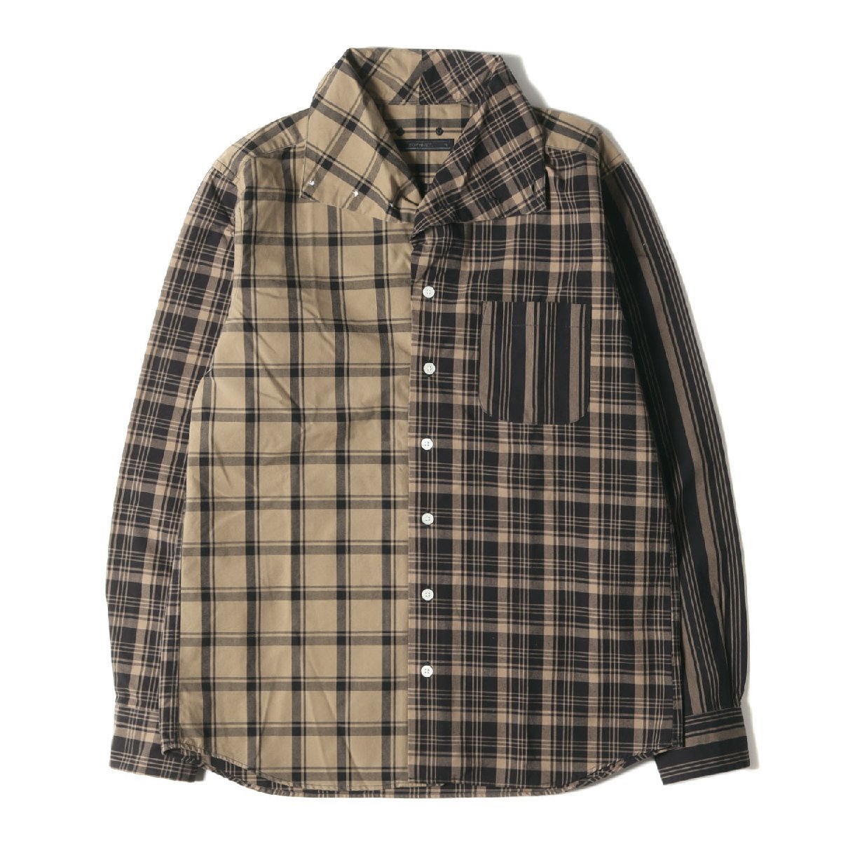 美品 SOPHNET ソフネット シャツ サイズ:M 20AW クレイジーパターン チェック 長袖シャツ ベージュ ブラック トップス カジュアルシャツ