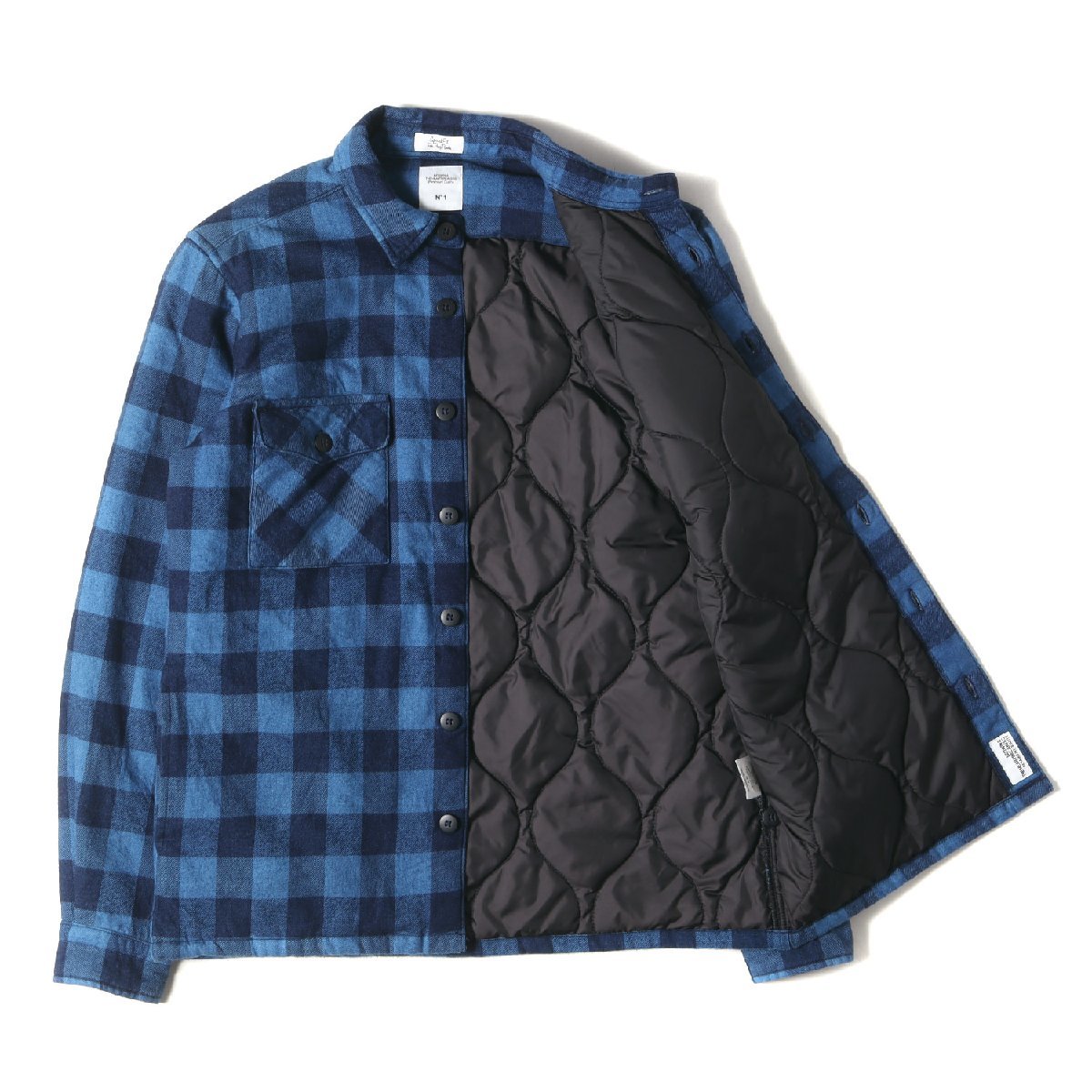 BEDWINbedo wing jacket size :1 lining quilting indigo check flannel shirt jacket indigo blue blur ndo