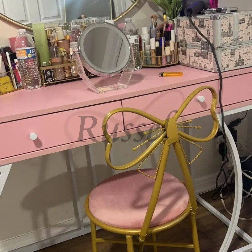 チェア 椅子 リボン ピンク 化粧椅子 可愛い ラブリー ゴールデンメタル 背もたれ付き ベルベット 女の子 女性向け ラグジュアリー_画像10
