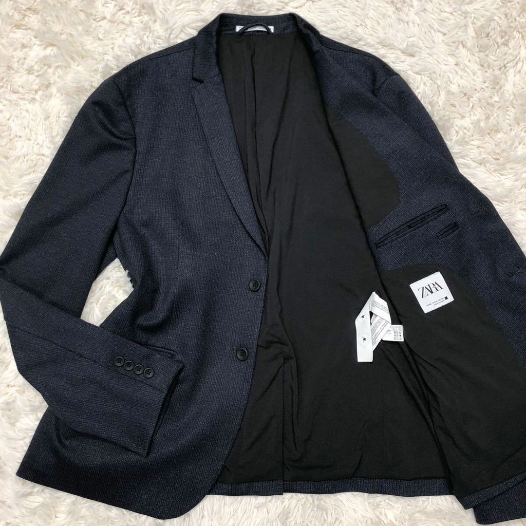 超希少3XL!ザラ【圧倒的高級感】ZARA テーラードジャケット ブルー×ブラック系 2B 総裏地 ストレッチ抜群 着心地◎ 大きいサイズ 56(4L)_画像1