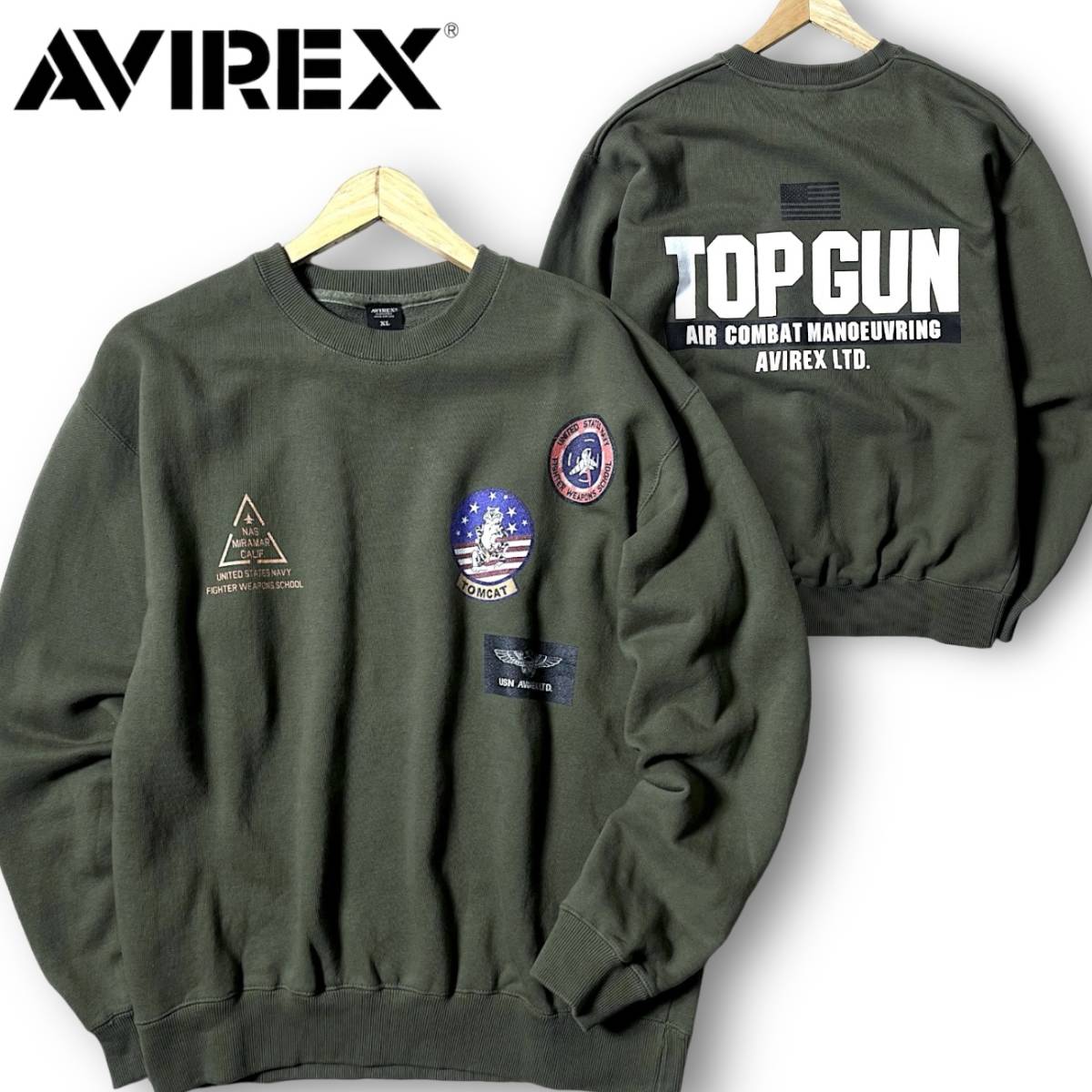 新品 AVIREX アヴィレックス 定価1.2万 TOP GUN トップガン スウェットシャツ トレーナー プルオーバー 3132019 XL ミリタリー 軍物◆B2976_画像1