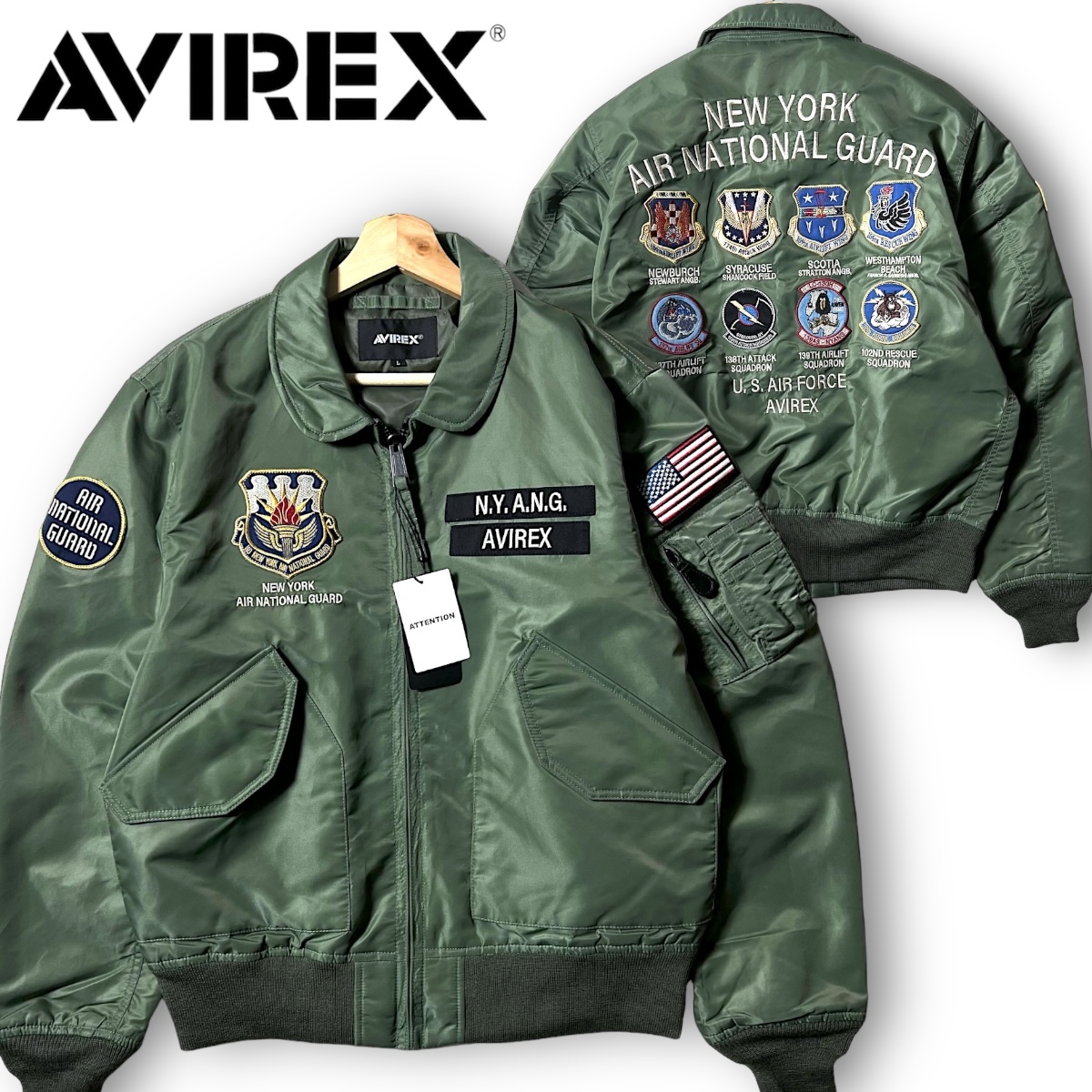 新品 AVIREX アヴィレックス 定価3.3万 ヘビーナイロン 空軍州兵ワッペン フライトジャケット ブルゾン 3252061 XL ミリタリー 軍物◆B2989_画像1