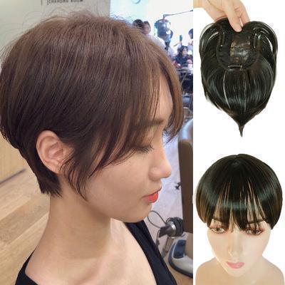 ダークブラウン　クリップ　頭頂部　部分ウィッグ　ヘアピース　ショート　かつら_画像3