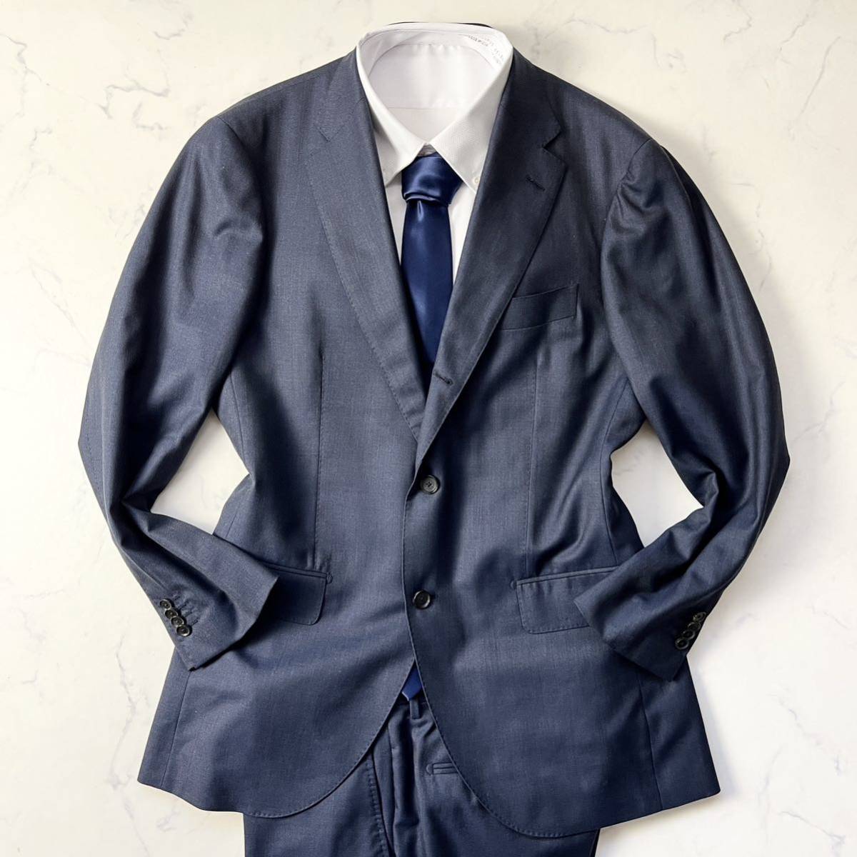 C10〈希少サイズ2XL〉SHIPS〈ゼニア社生地〉スーツ セットアップ ウール シルク ネイビー 52 XXL シップス Ermenegildo Zegna_画像2