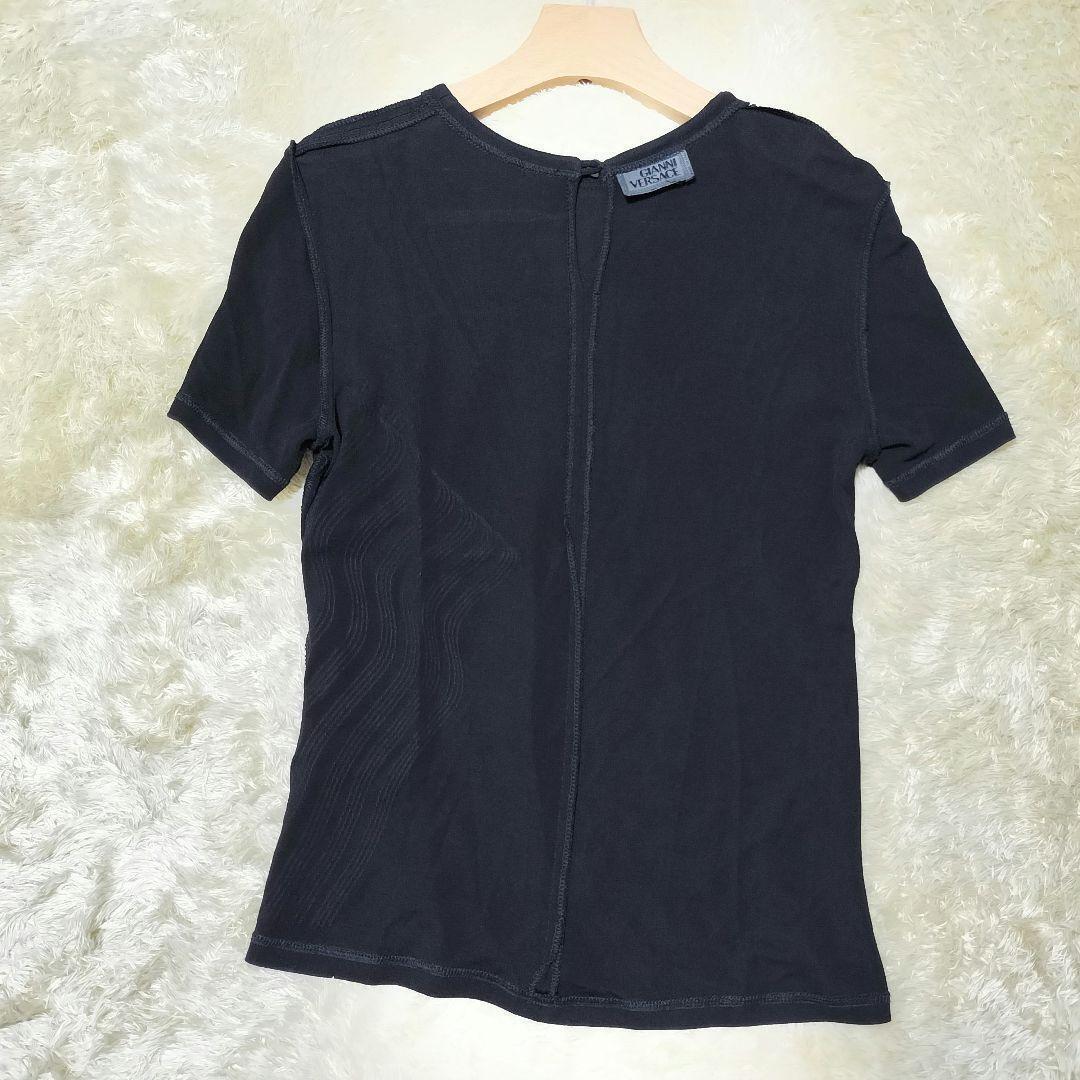 versace ヴェルサーチ レディース 半袖 tシャツ S M 黒 シルバー ラメライン ロゴ シンプル 春 メンズ デニム スカート シャツ と合わせて_画像10