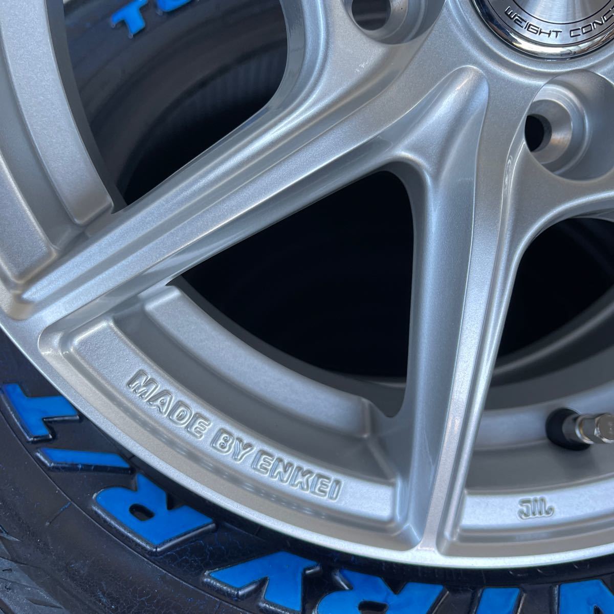 《SEIN EK》 TOYOオープンカントリーRT 165/80R14ホワイトレター　チューナーサイズ軽トラ 軽バン 4本セット シャインシルバー 5.5J+43_画像7