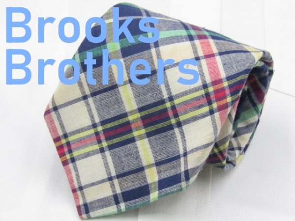 【ブルックスブラザーズ】 OB 951 ブルックスブラザーズ Brooks Brothers ネクタイ 紺色系 緑 赤 チェック柄 ジャガード_画像1