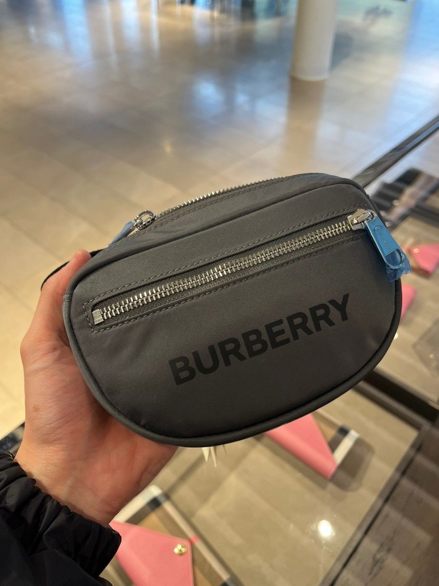 BURBERRY CANNON バーバリー ロゴプリント バムバッグ グレー  ショルダーバッグ