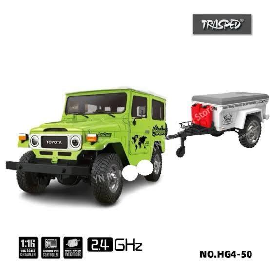 グリーン 本体+トレーラー ラジコン クローラー 1/16スケール サウンド&発煙機能 RC axial タミヤ HG4-50 4WD TOYOTA Land Cruiser FJ40