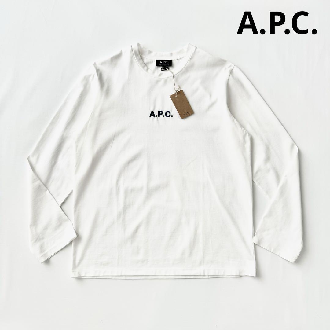 【未使用】APC アーペーセー クルーネック Tシャツ L ホワイト 白 カットソー ロンT 長袖 刺繍ロゴ 日本製 国内正規