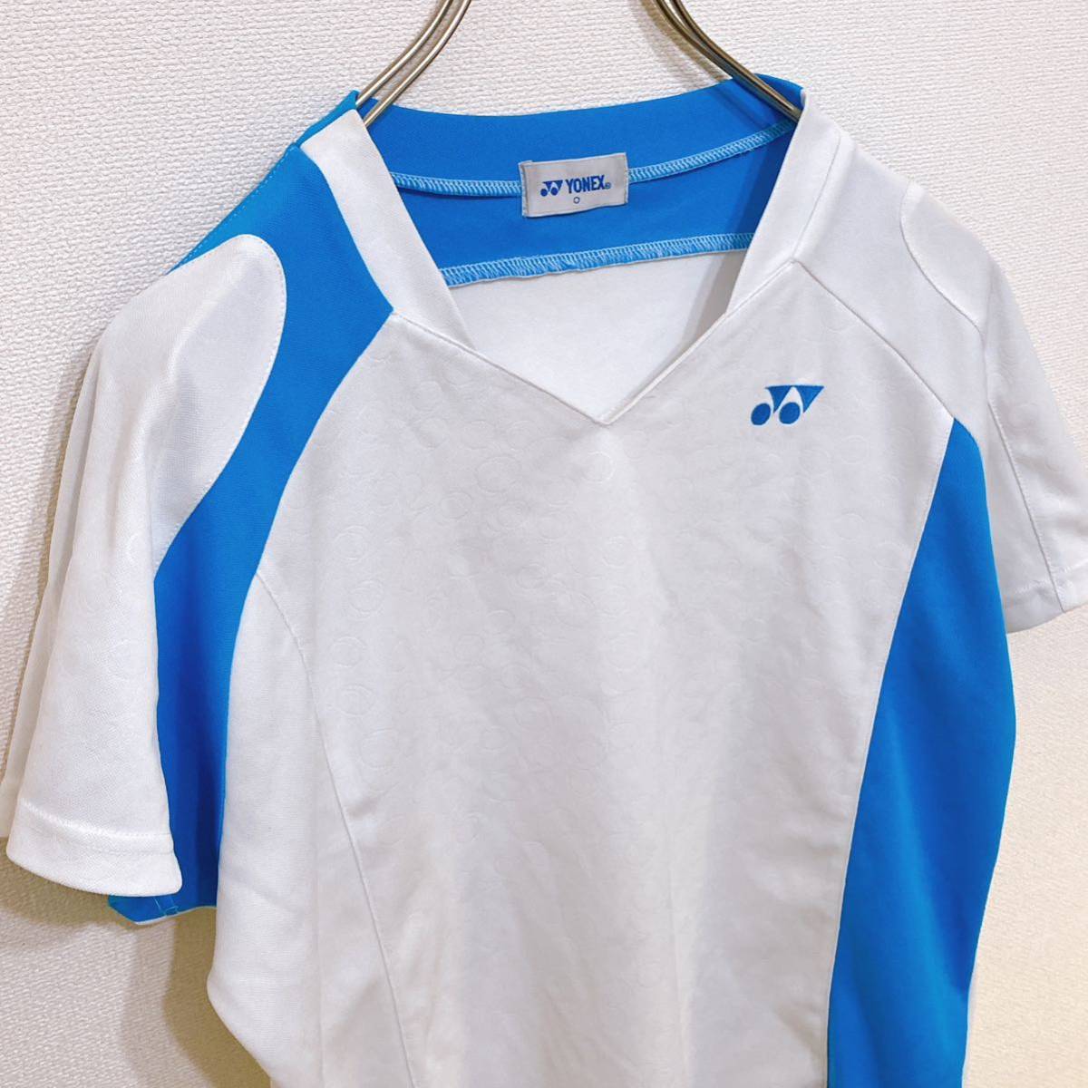 【美品】YONEX ヨネックス バドミントン テニス 半袖 スポーツウェア ドライTシャツ ホワイト ブルー バイカラー Vネック メンズ L_画像5