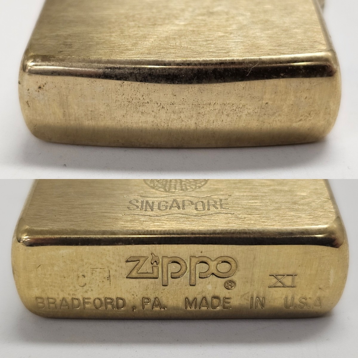 【1N59】 1 円スタート ZIPPO / C XI ジッポー SINGAPORE シンガポール SOLID BRASS ソリッドブラス 喫煙具 オイルライター 箱付き_画像9