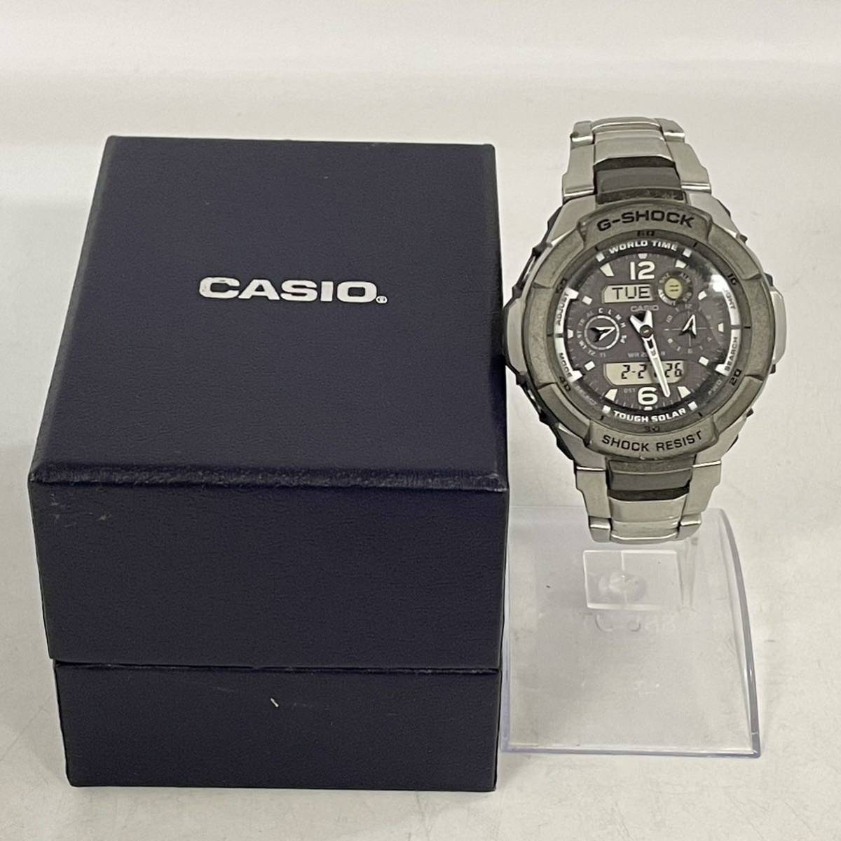 【2T52】1円スタート CASIO / G-1250D ジージョック スカイコックピット メタルボディ ソーラー メンズ 腕時計 稼働品 箱付_画像1