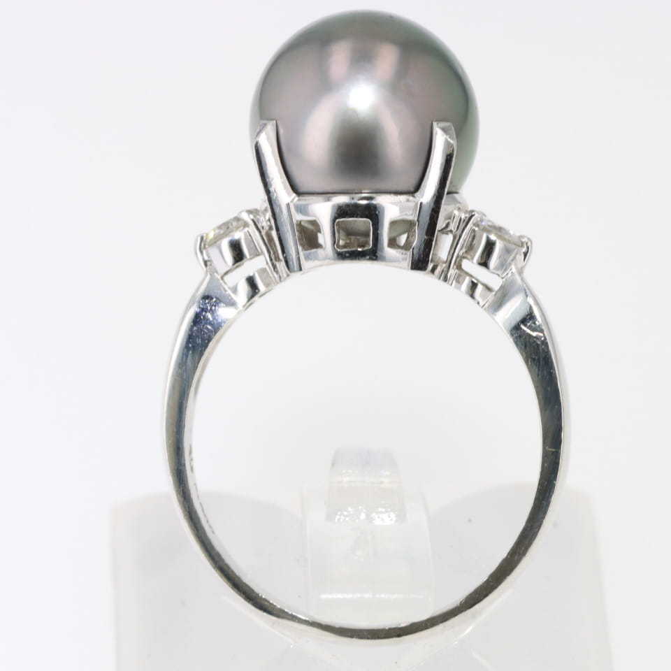 TASAKI Tasaki Shinju tasaki черный жемчуг бриллиант платина кольцо PT900 D:0.14ct 12 номер размер жемчуг диаметр :10.9mm 6.6g[00310]