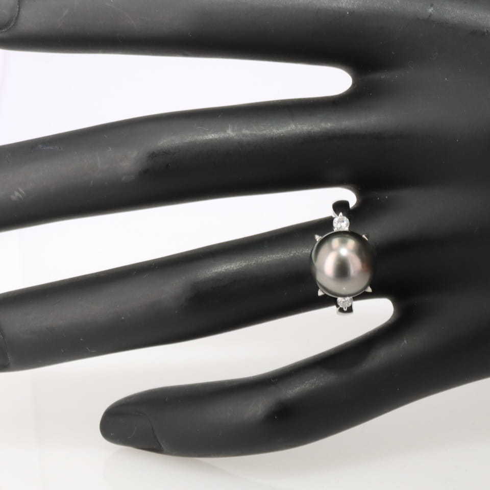 TASAKI Tasaki Shinju tasaki черный жемчуг бриллиант платина кольцо PT900 D:0.14ct 12 номер размер жемчуг диаметр :10.9mm 6.6g[00310]