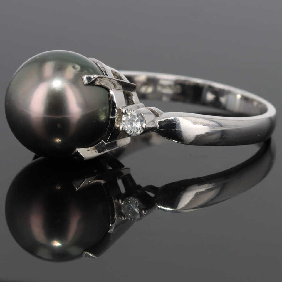 TASAKI 田崎真珠 タサキ ブラックパール ダイヤモンド プラチナ リング PT900 D:0.14ct 12号サイズ パール径：10.9ｍｍ 6.6g「00310」