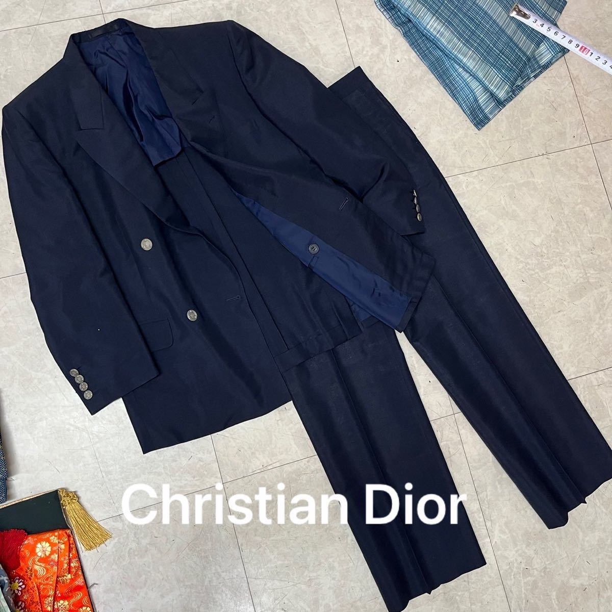 美品 Christian Dior スーツ 上下 毛 100％ 高級 ブランド 高品質 大人気 定番 濃紺 ブレザー 紳士 フォーマル 冠婚葬祭 礼服 ディオール _画像1