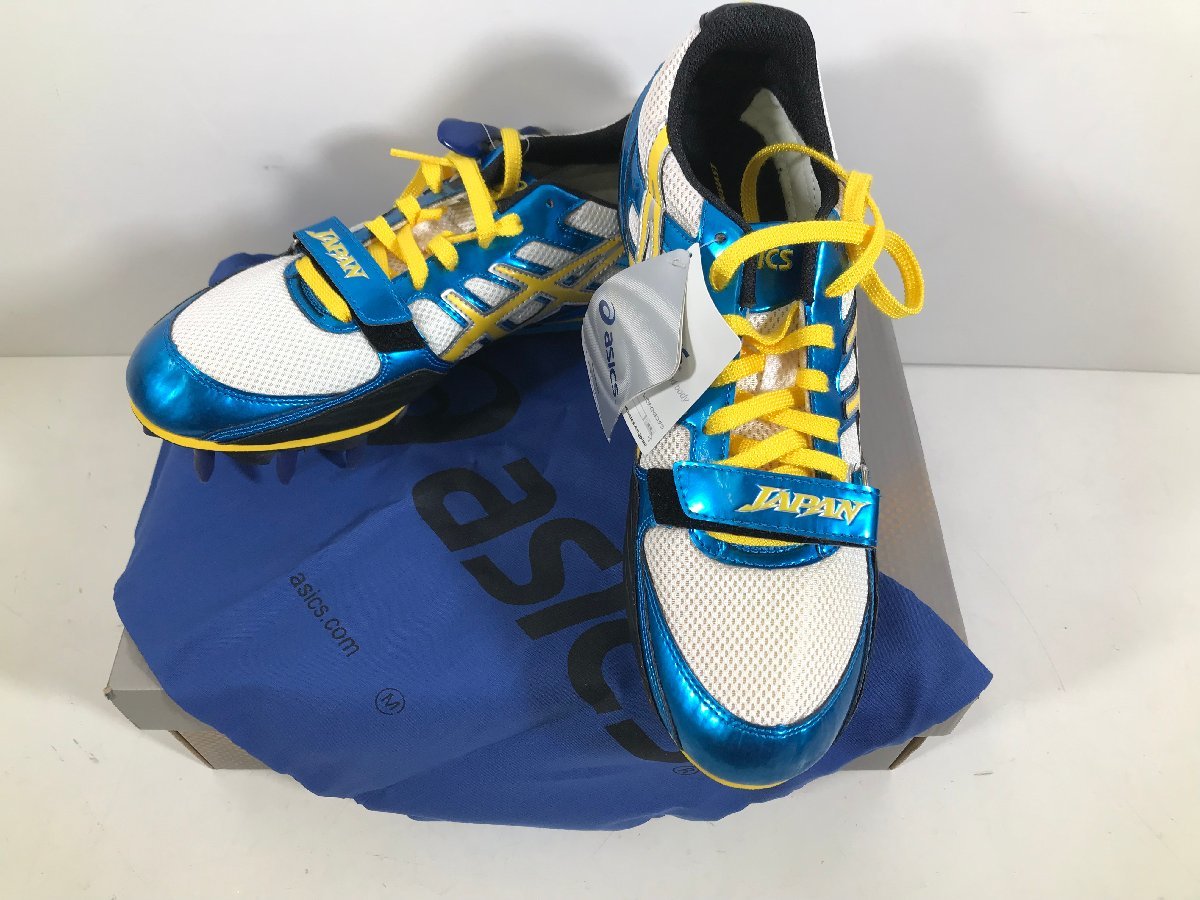 asics Asics track-and-field shoes Tiger pauJAPAN-TB TFP339 27.5cm blue × yellow spike shoes new goods unused goods 