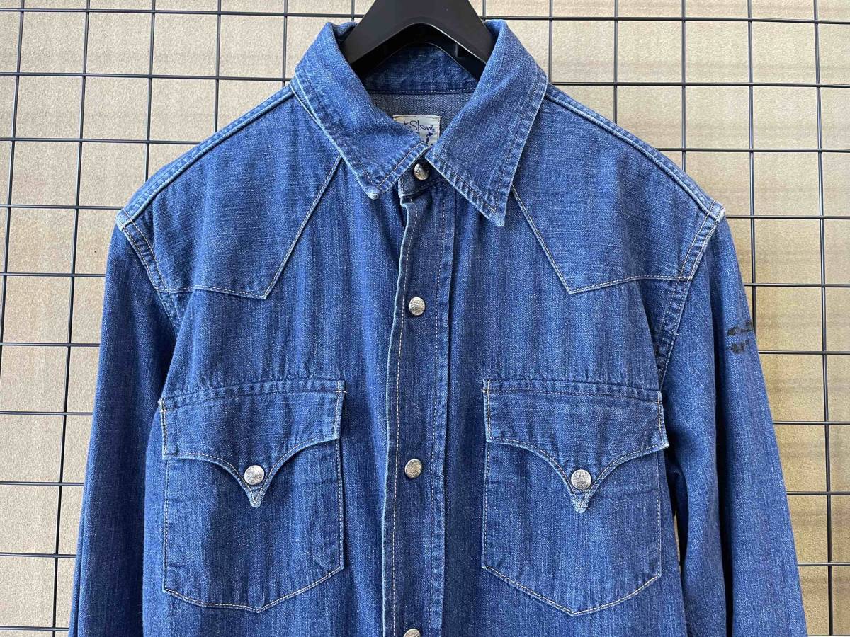 【orSlow/オアスロウ】Denim Western Shirt size1 MADE IN JAPAN デニム ウエスタンシャツ スナップボタン コットン インディゴ_画像2