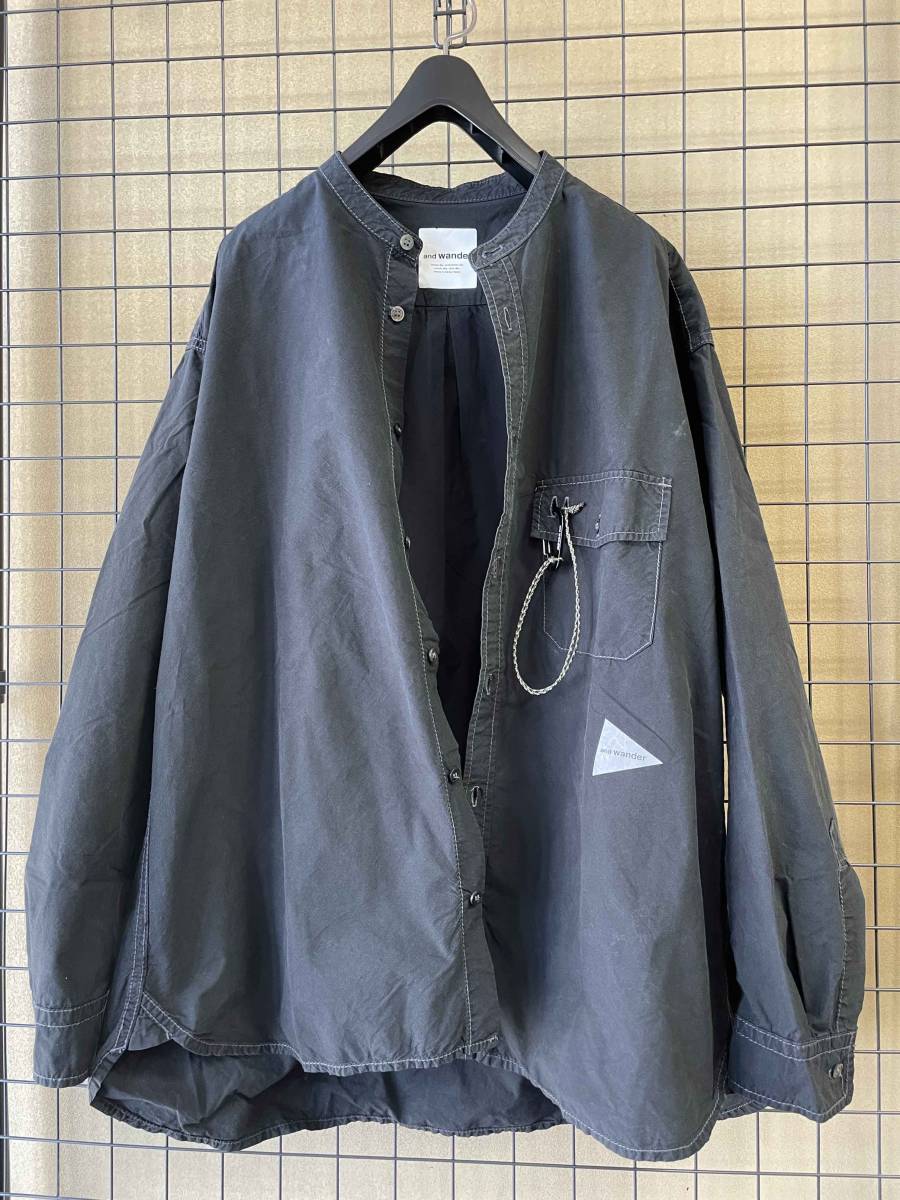 【and wander/アンドワンダー】CORDURA typewriter band collar shirt size2 BLACK MADE IN JAPAN タイプライター バンドカラーシャツ 1LDK_画像3