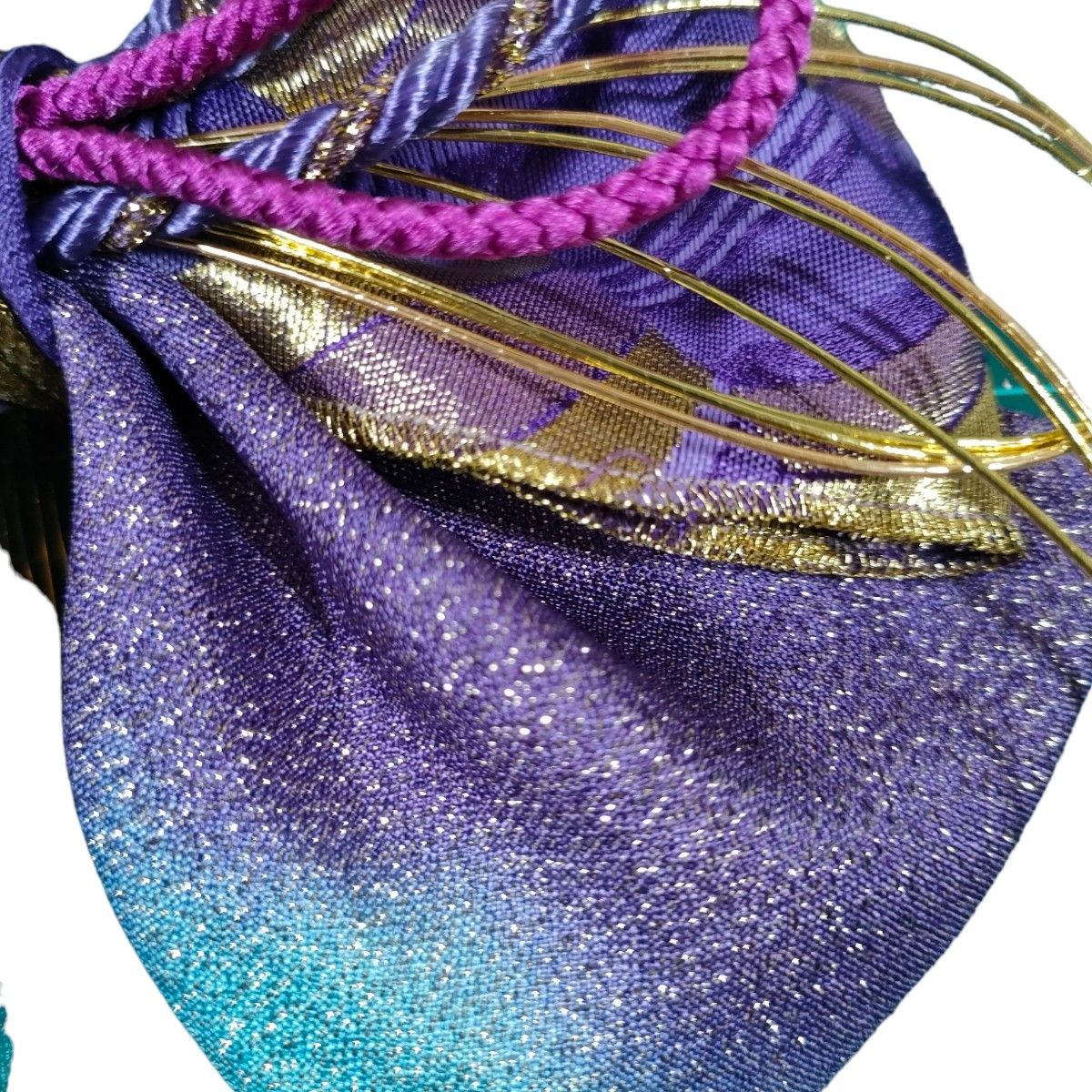 髪飾りコーム和風ヘアアクセサリー水引組紐紫水色金グラデーションラメ振袖袴着物和装