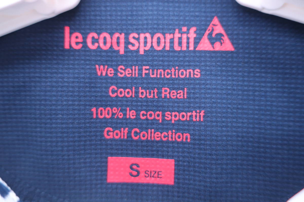 【美品】le coq sportif(ルコックスポルティフ) ポロシャツ 白紺総柄 レディース S ゴルフウェア 2312-0422 中古_画像2