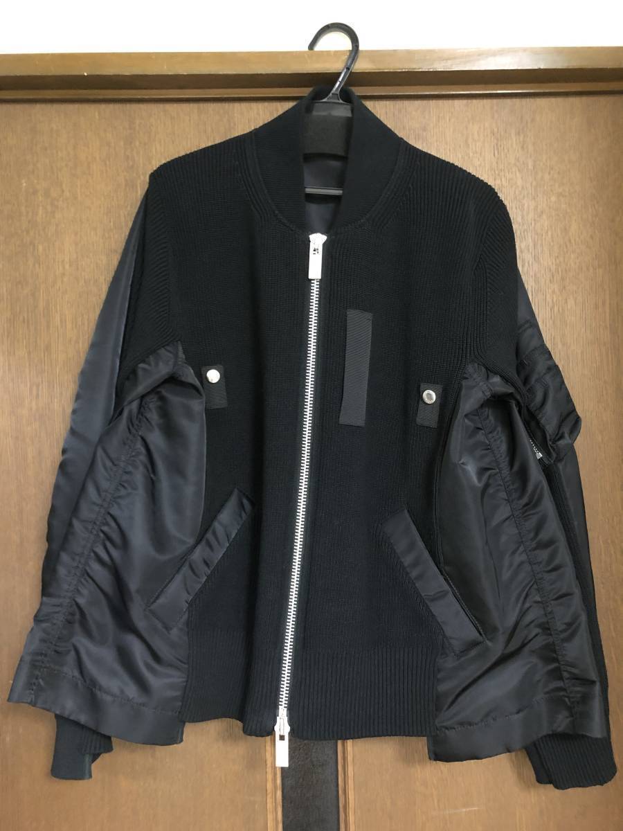sacai サカイ Nylon Twill Blouson MA-1 ジャケット ナイロンブルゾン ブルゾン コンビ ブラック サイズ2
