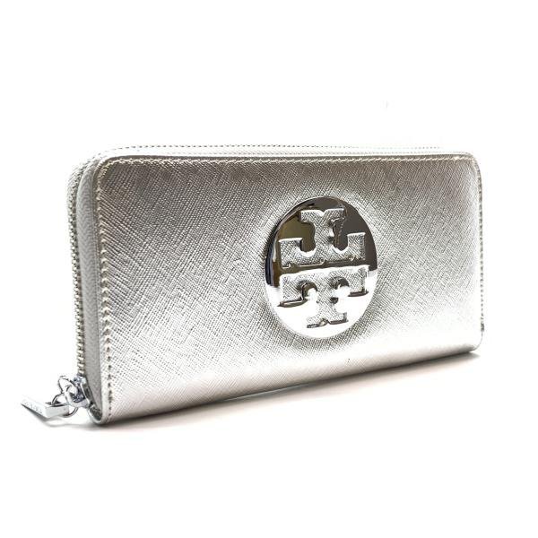 Tory Burch トリーバーチ ラウンドファスナー 長財布 シルバー 銀色 ロゴ カードケース コインケース 小銭入れ レディース 管理RY24000446_画像2