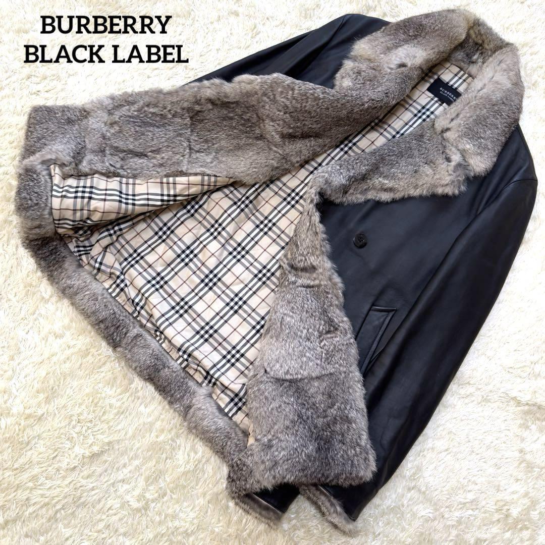 【美品】BURBERRY BLACK LABEL バーバリーブラックレーベル ファーコート レザー 羊革_画像1