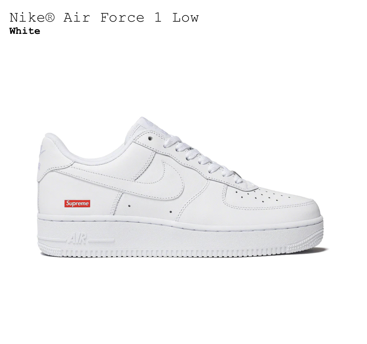 27cm 新品国内正規 24ss Supreme Nike Air Force 1 Low White シュプリーム ナイキ エアフォース ロー ホワイト 白 US9_画像2