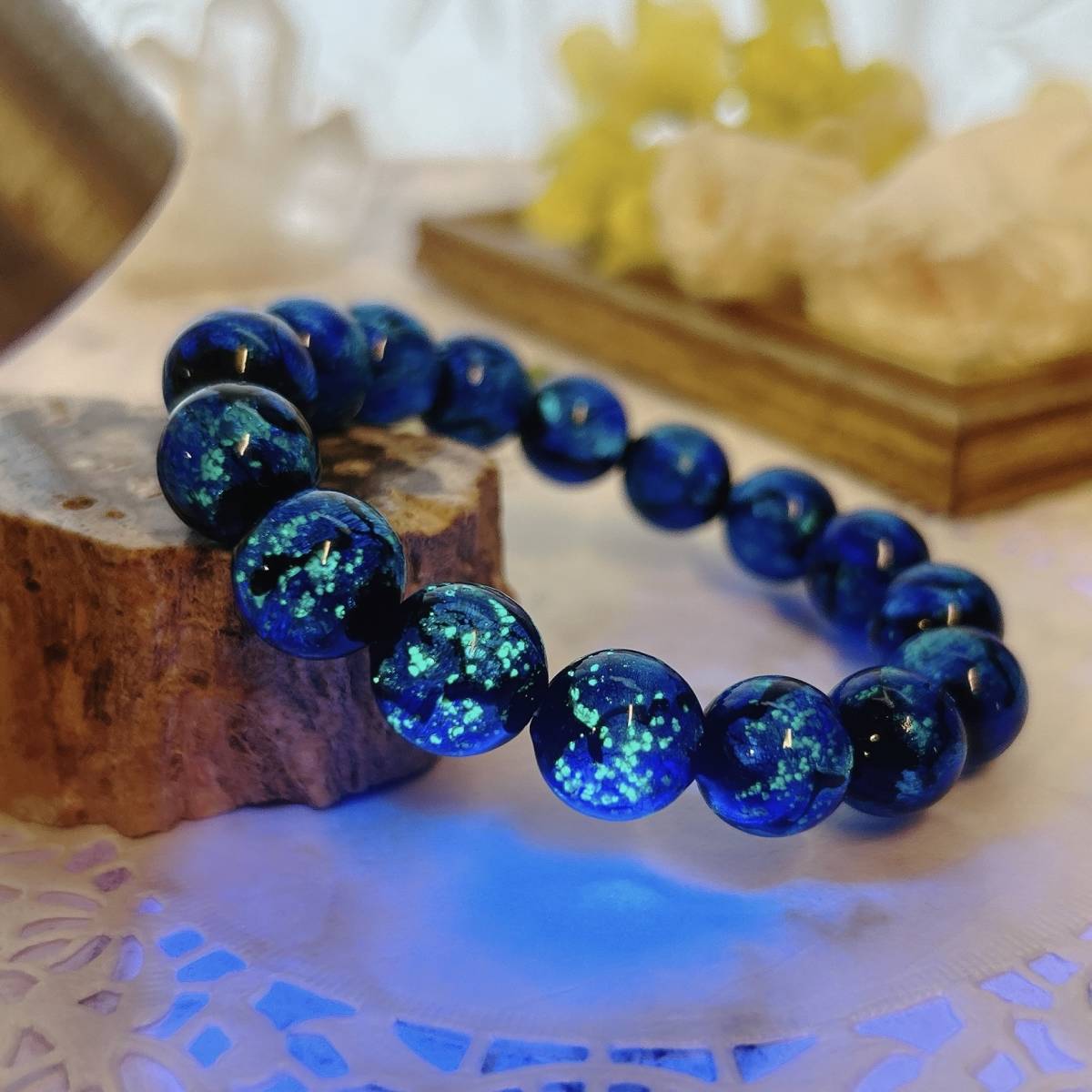 【E8410】光る*ホタルガラス*12㎜*ブルー *bracelet