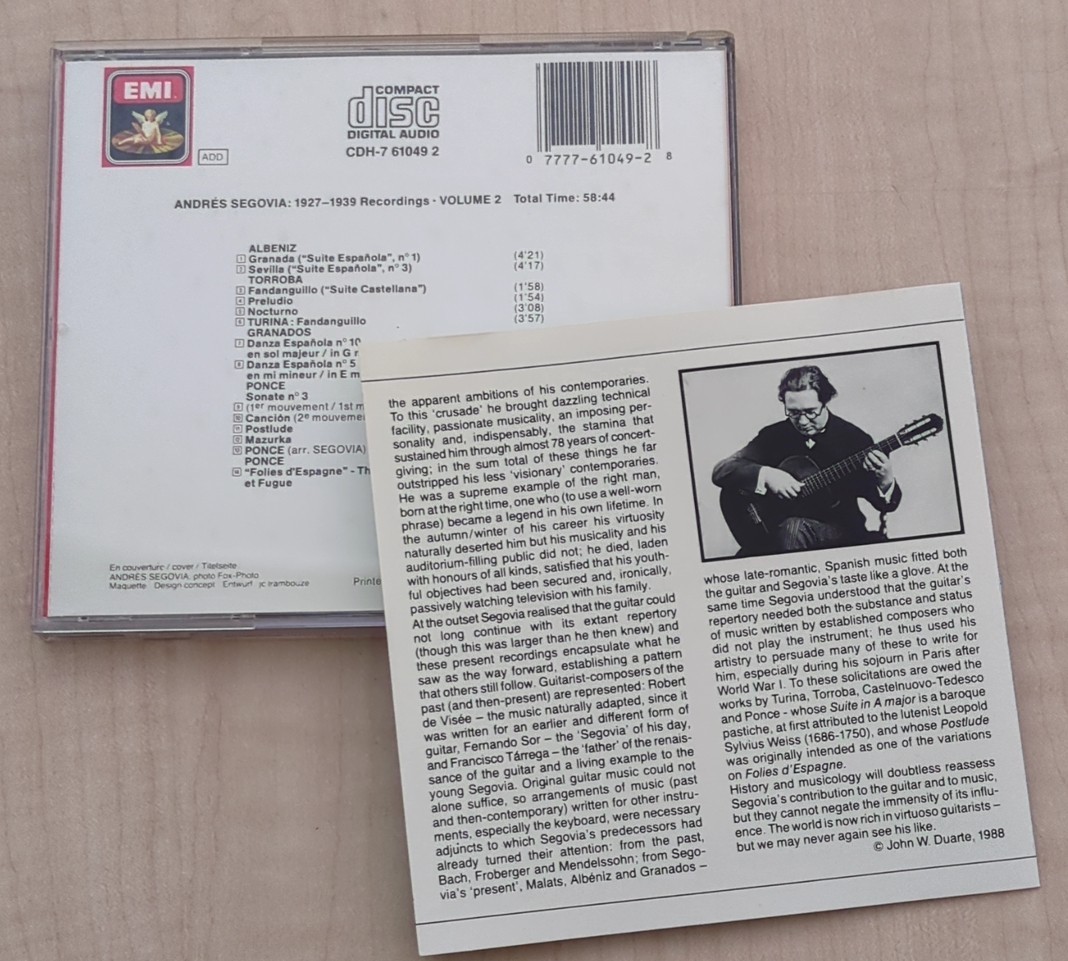 CD アンドレス・セゴビア Andrs Segovia 1927-1939 Recordings Volume 2 88年 US盤 クラシック・ギター ほぼ新品同様_画像3