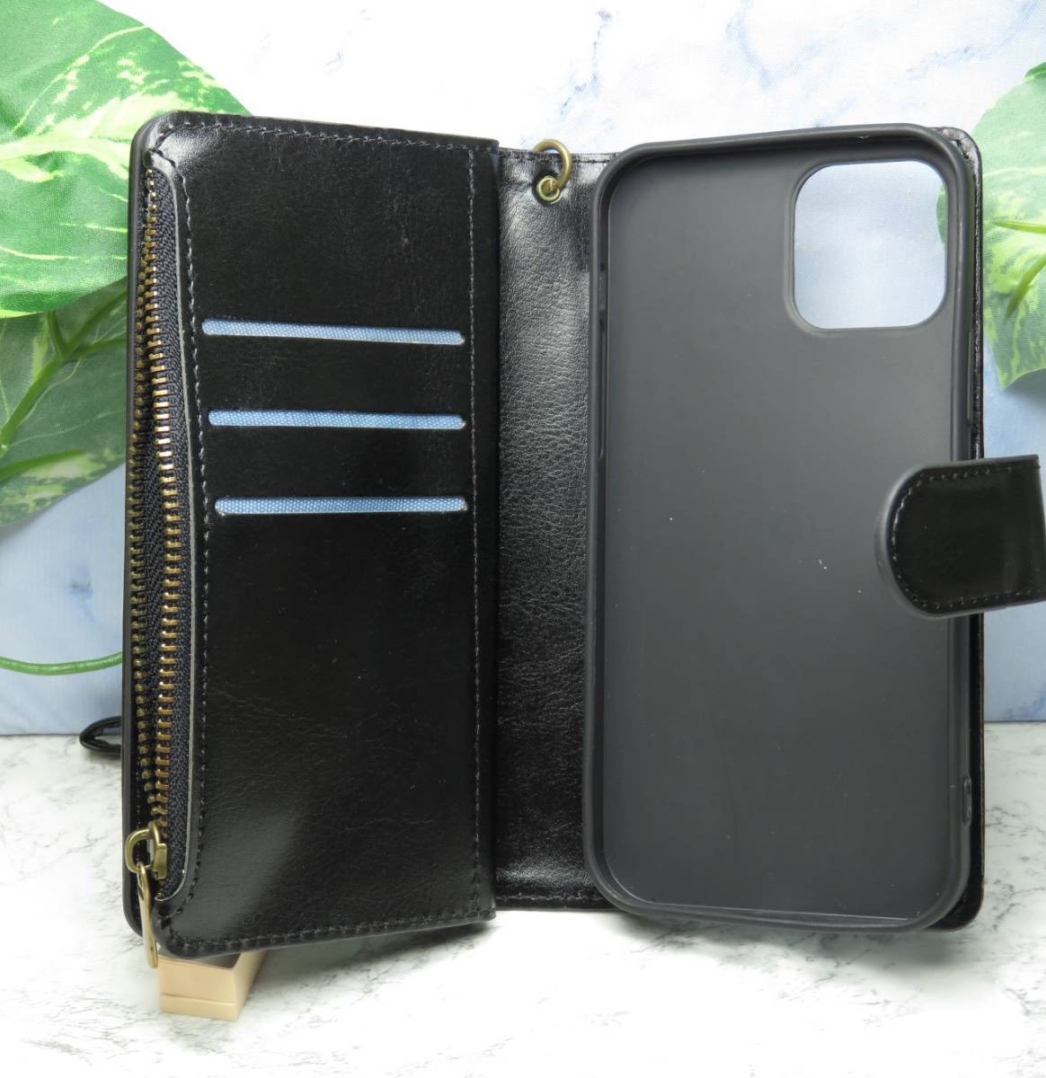  purse type iPhone14(Pro Max) smartphone case notebook type cover notebook type case * new goods * that day shipping ( black )