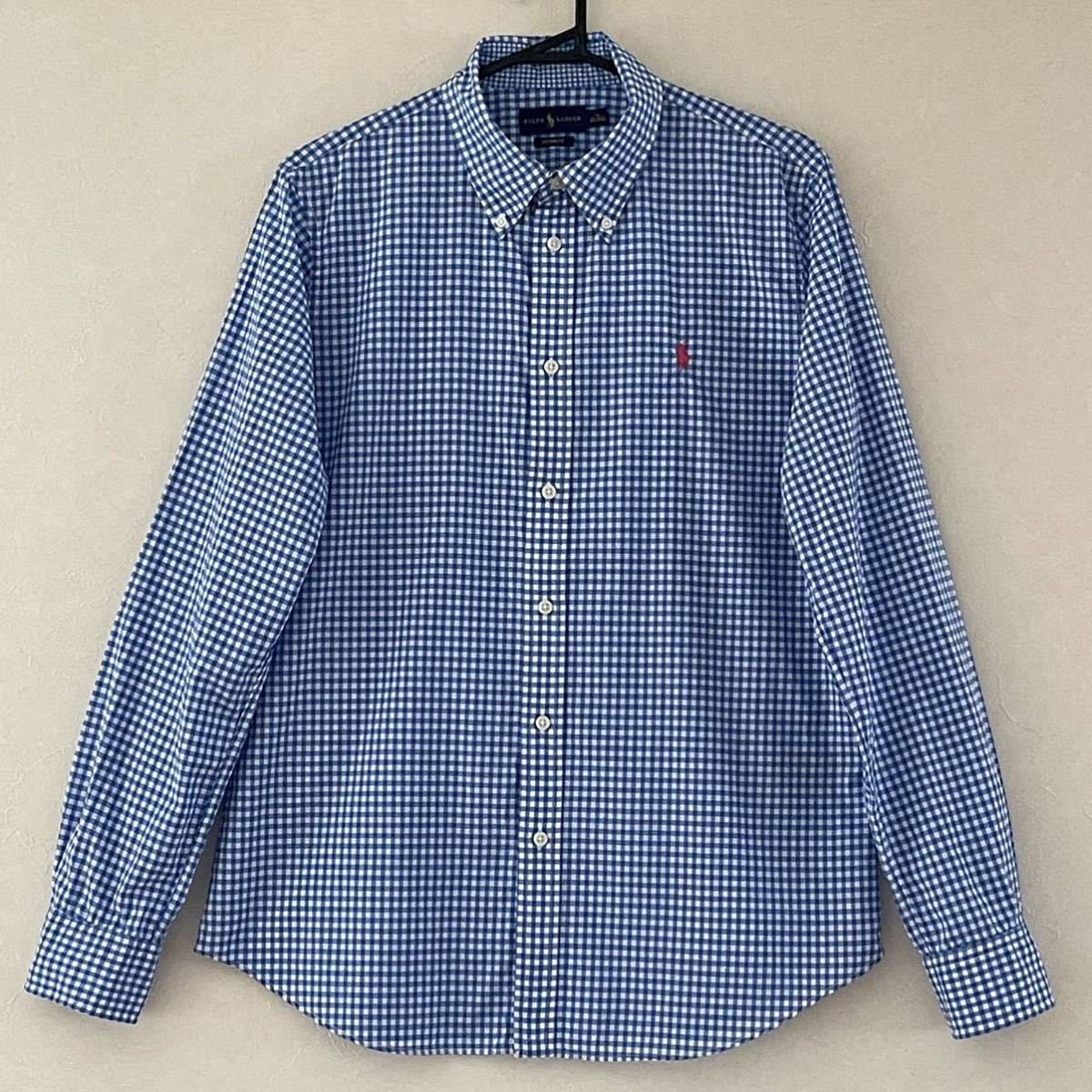 超美品 Ralph Lauren(ラルフローレン)長袖 シャツ 14(T185.B108cm)ブルー チェック ユニセックス 使用3回 ボタンダウン ラルフローレン(株)