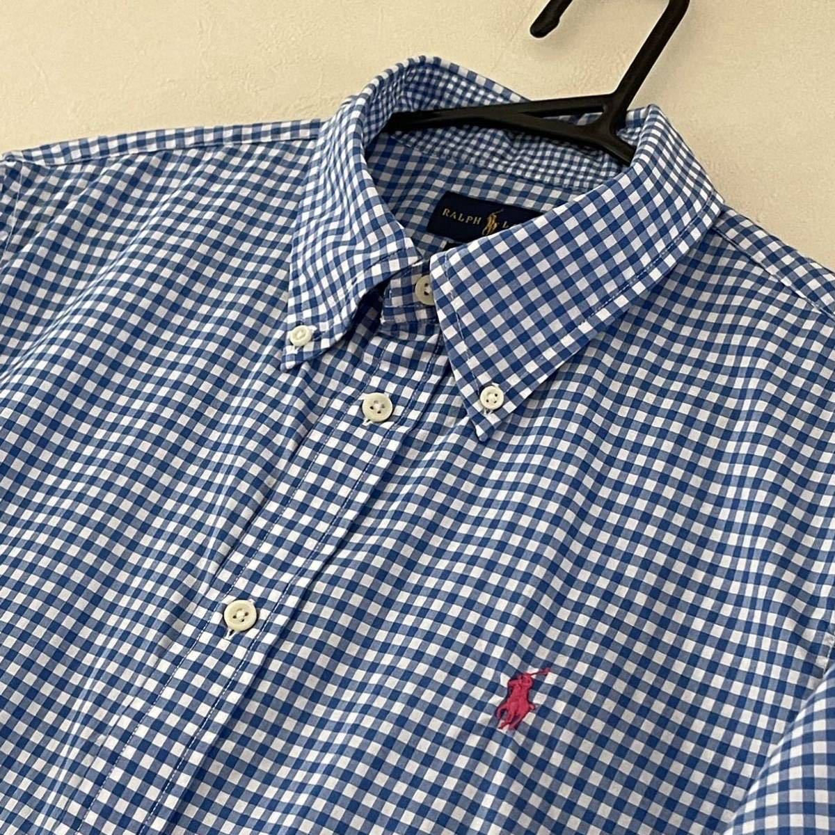 超美品 Ralph Lauren(ラルフローレン)長袖 シャツ 14(T185.B108cm)ブルー チェック ユニセックス 使用3回 ボタンダウン ラルフローレン(株)