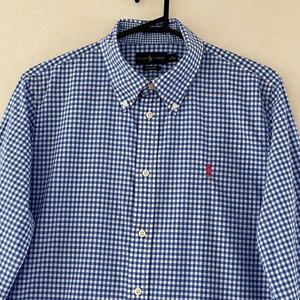 超美品 Ralph Lauren(ラルフローレン)長袖 シャツ 14(T185.B108cm)ブルー チェック ユニセックス 使用3回 ボタンダウン ラルフローレン(株)