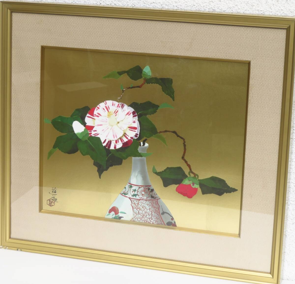 【SAKURAYA】保証証付 真作保証 アート作品【 200部限定 瓶花 / 小倉遊亀】シルクスクリーン 絵画 作家 在銘 共シール 59.2×51.8×4.5の画像6