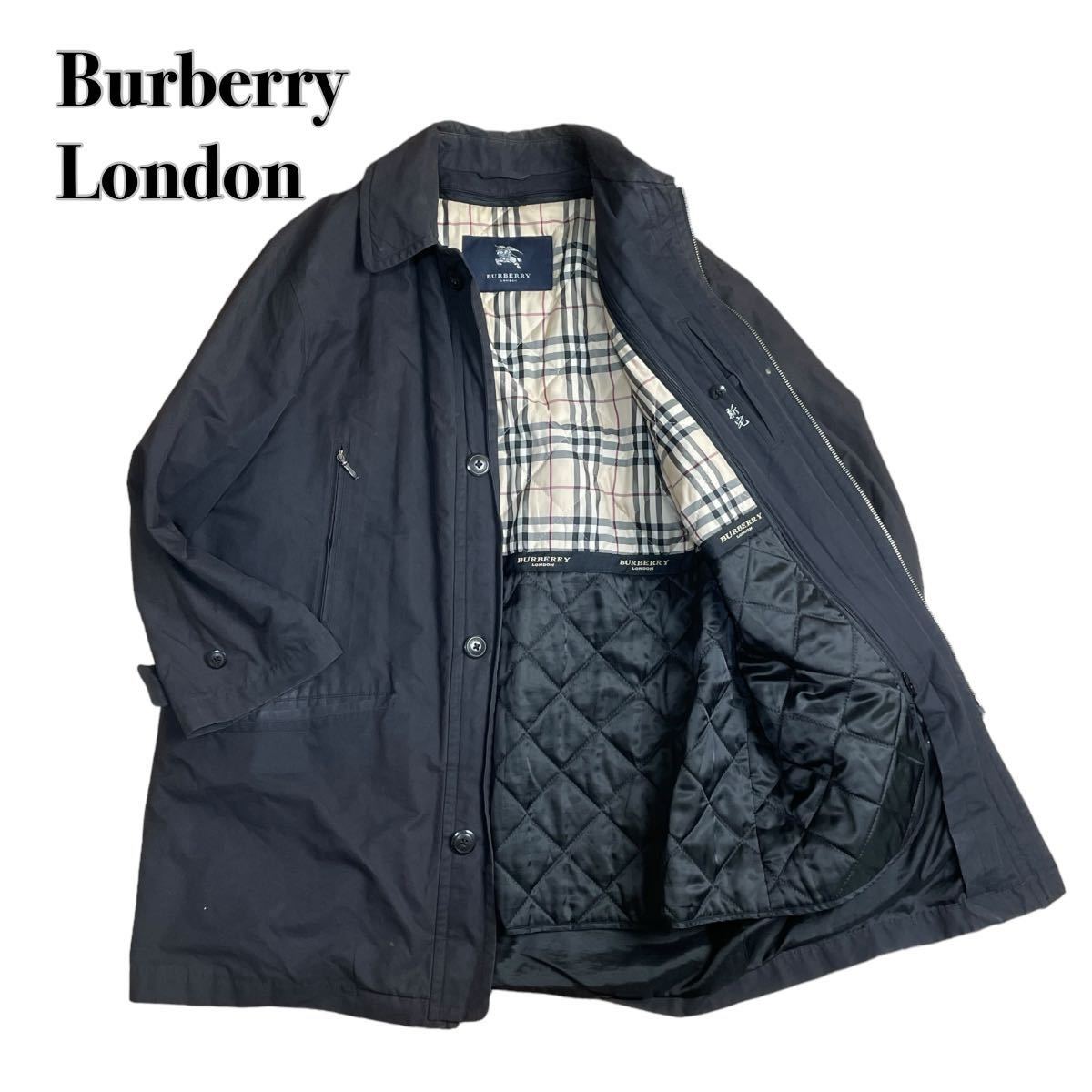 Burberry London バーバリー ステンカラーコート ノバチェック ライナー付き キルティング ブラック黒 L 三陽商会 1スタ(一円スタート)_画像1