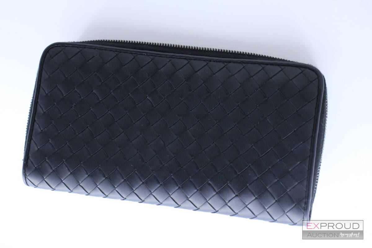 ジャンク品★Q31 BOTTEGA VENETA ボッテガ・ヴェネタ 長財布 ブラック ラウンドファスナー 小銭入れ カード入れ_画像1