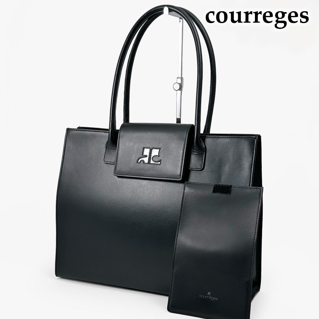  Courreges tote bag business bag Logo business tote bag black black courreges bag one Point Logo lady's commuting 