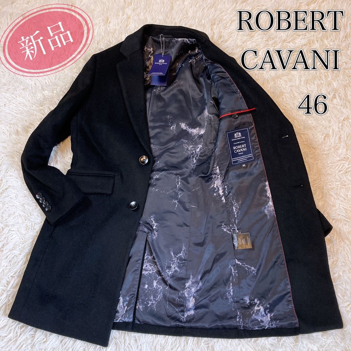 新品タグ付き　ROBERT CAVANI ロベルトカバーニ　チェスターコート　カシミヤ100% ブラック　黒　M ロングコート