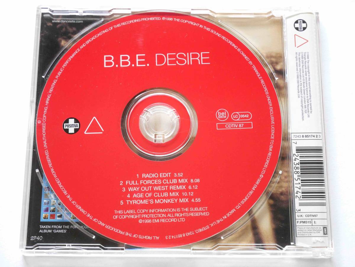 【トランス】BBE／Desire (UK盤CD) ■ Age of Love / Way Out West / Jody Wisternoff / Nick Warren_画像2