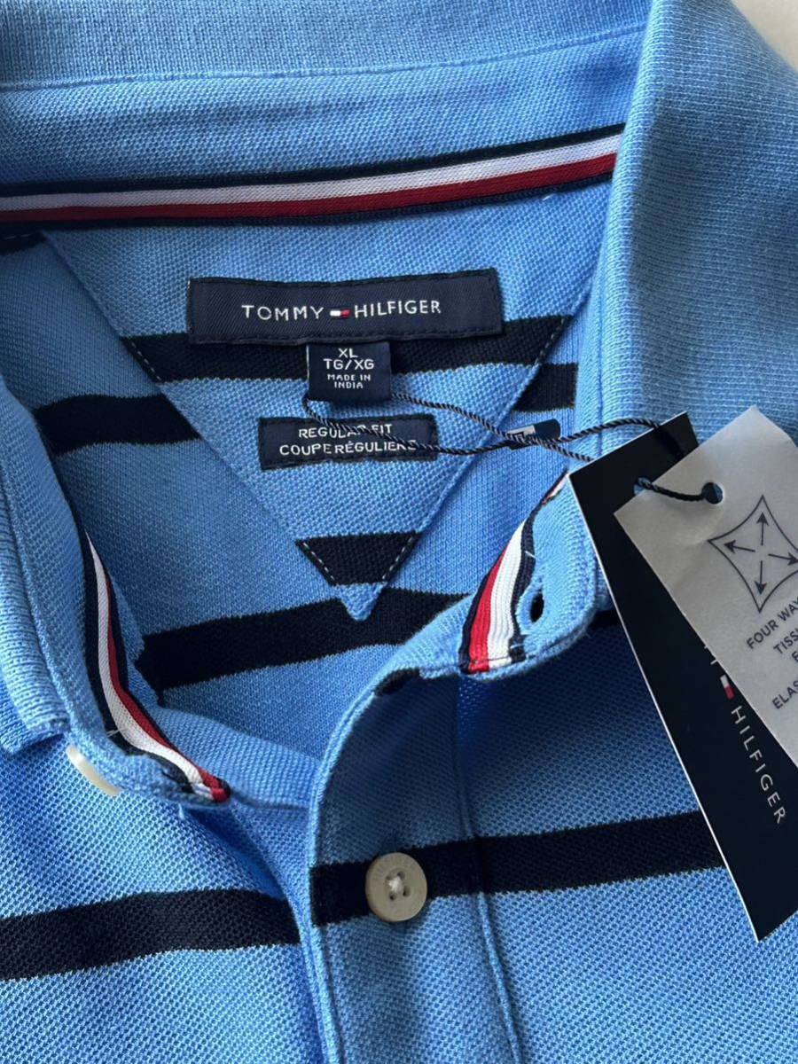 【送料無料】新品■TOMMY HILFIGER トミーヒルフィガー メンズ 半袖 ポロシャツ XL ボーダー かのこ地　正規品１ゴルフシャツ