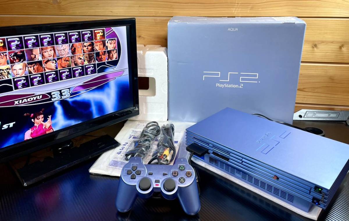 美品 動作品 希少カラー SONY プレステ 2 アクア AQUA PS2 本体コントローラー セット PlayStation2 SCPH 39000 AQ 送料無料_画像1