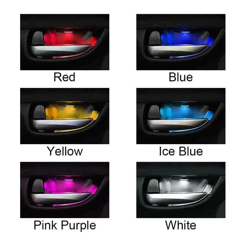 インテリアドアハンドルライト1p全6色 ライト インテリア 車内 車 LED イエロー レッド ブルー パープル ホワイト アイスブルー_画像4