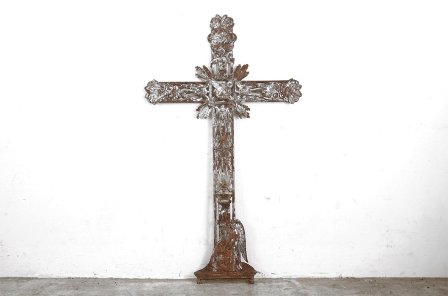 a011172-3 フランスアンティーク 1870's仏製 鉄製 アイアンクロス十字架 聖母マリア/キリスト 教会_画像1