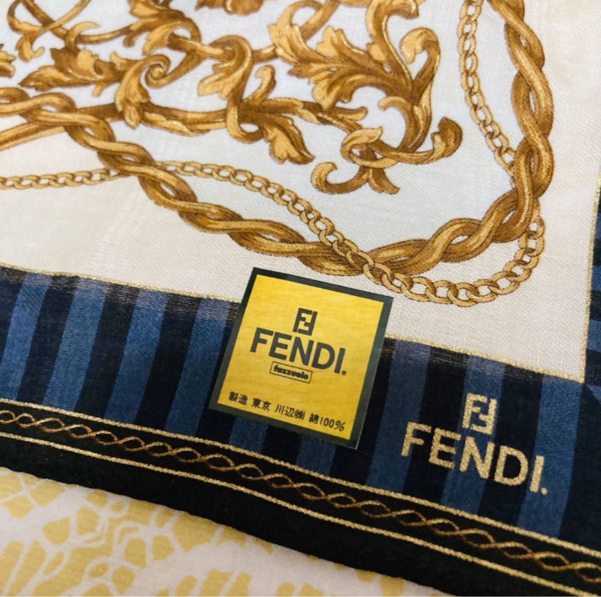 新品/FENDI/ハンカチ/正規品/フェンディ/未使用/ズッカ柄/レディース/ハンカチーフ/日本製/綿100%/チャーム/ブラウン